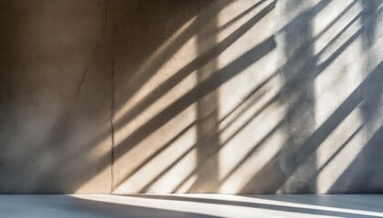a contemporary light background with a touch of industrial aesthetic the sunlight streams through minimalist curtains casting geometric shadows on a concrete wall