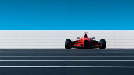 Red F1 racing car parked on race track	