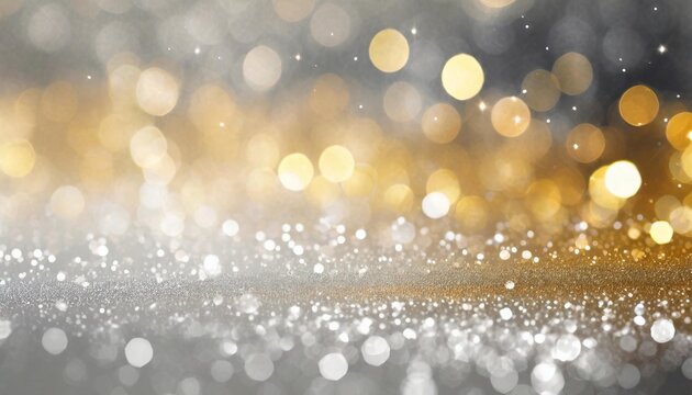 background of abstract glitter lights silver and gold de focused banner