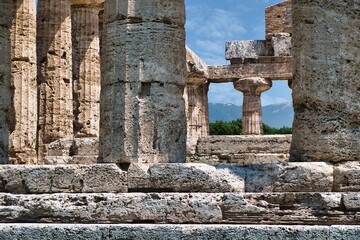 The beautiful archaeological park of Paestum in the province of Salerno, in Campania, Italy. The...
