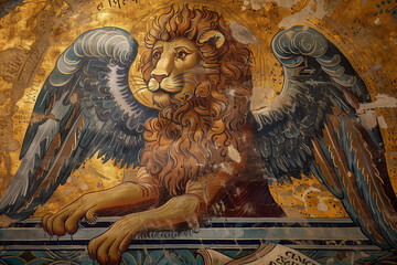 Christian icon, mosaic of the winged lion of St. Mark the Evangelist.