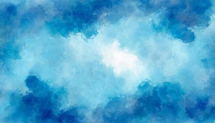Fotobehang blue watercolor background with texture and paint bleed with light center and dark borders in abstract painted cloudy sky design © Patti