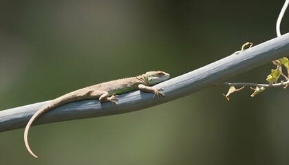 Fototapeta premium A Lizard With Its Body Draped Over A Thin Vine Upscaled 3
