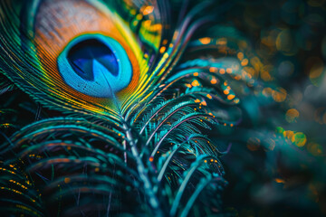 An abstract background featuring a close-up of a peacock feather - Powered by Adobe