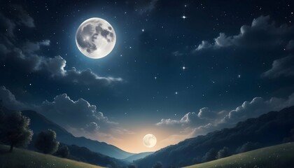 Naklejka na ściany i meble Enchanting Starry Night Sky With A Full Moon Cel Upscaled 4
