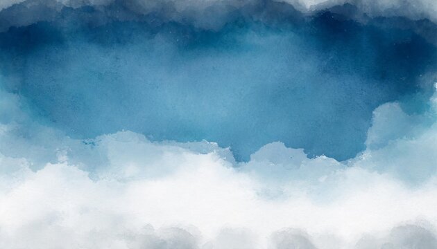white and blue background design with painted grunge borders in dark cloudy blue sky design on watercolor paper texture