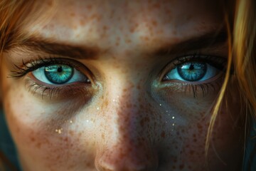 Close-Up of Womans Face With Blue Eyes
