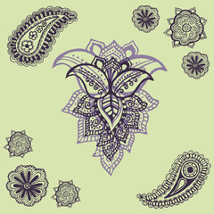 Hand draw illustration with arabic, oriental, indian motiv. Traditional ornament, paisley 