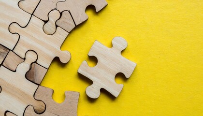 Fototapeta premium wooden pieces jigsaw puzzle on yellow background