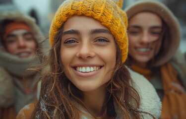 Eine Gruppe multiethnischer Freunde macht ein Selfie, Lachende attraktive Menschen