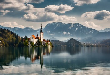 Fototapeta na wymiar A view of Lake Bled in Slovenia