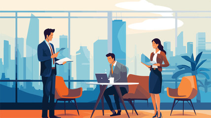Business couple in the office scene flat vector ill