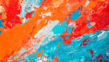 abstract acrylic paint in orange blue and red color palette colorful wallpaper texture for branding...