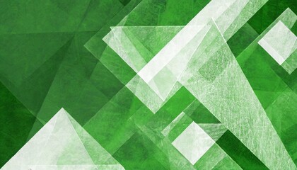 modern abstract green background design with layers of textured white material in triangle diamond and squares shapes in random geometric pattern