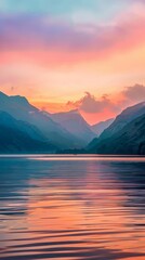 Fototapeta na wymiar Majestic Sunset Over Lake and Mountains
