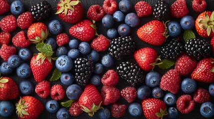 Fototapeta premium Assorted Berries Arranged in a Pattern