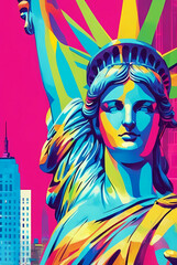 Statue of liberty in America illustration. Abstract colorful minimal style digital graphic art painting