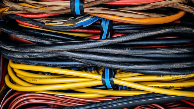 various wires bundled in electrical industrial background image