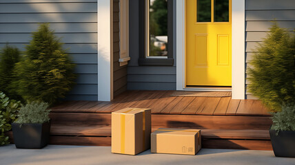 Cardboard box in front of a front door