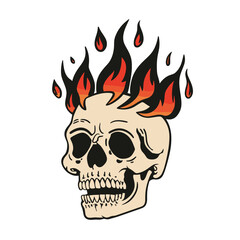 A flaming skull. Flames rising from a human skull