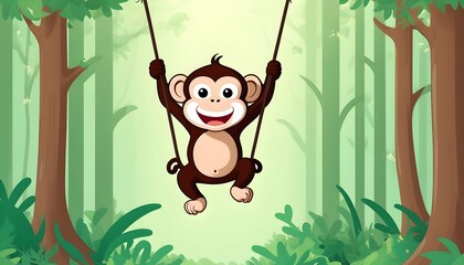 A Monkey Swinging Happily Through The Forest Upscaled
