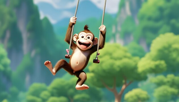 A Monkey Swinging Joyfully Through The Air Upscaled