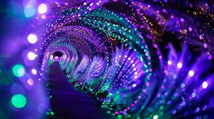 Christmas Season Night Lights - Abstract Art and Background Beauty of Wonder - Gateway Portal to Beautiful Purple, Green and Blue wonder of Motion - obrazy, fototapety, plakaty