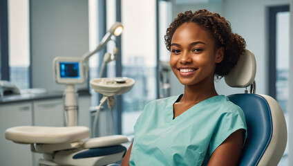 Fototapeta premium beautiful smiling African girl in the dental chair