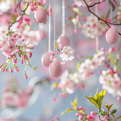 cherry tree with flowers and easter eggs