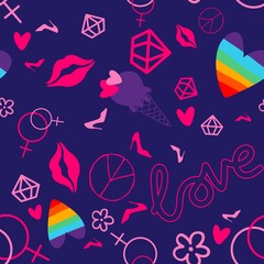 Abstract girl pride doodle seamless lgbtq rainbow pattern for fabrics and linens and summer party accessories