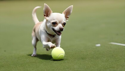 A Chihuahua Playing Fetch With A Tiny Tennis Ball Upscaled 3