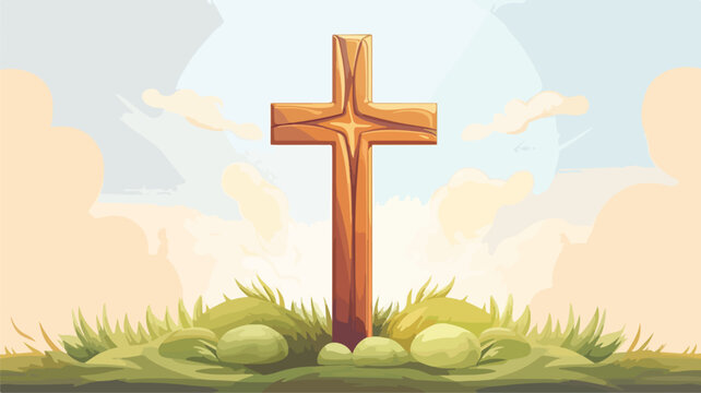 Christian wooden cross. Happy Easter image. Religio