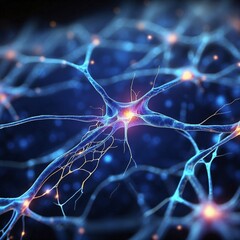Close up active nerve cells. Human brain stimulation or activity with neurons, level of mind, intellectual achievements, possibility of people's intelligence, development of mental abilities concept, 