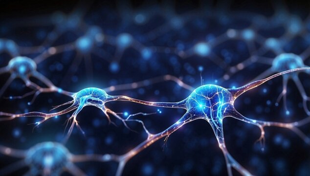 Close up active nerve cells. Human brain stimulation or activity with neurons, level of mind, intellectual achievements, possibility of people's intelligence, development of mental abilities concept, 