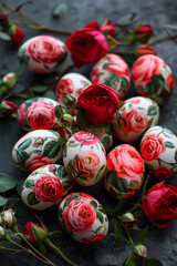 Easter eggs with red roses