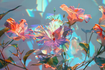 holographic nature flowers bloom, spring vibes