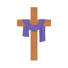 christian cross and purple cloth, Crucifixion of Jesus Christ, Good Friday concept- vector illustration