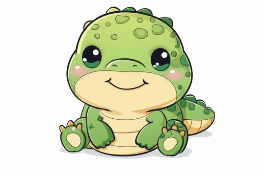 Cute little crocodile, kawaii character on a white background