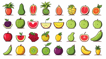 Colorful healthy fruit cartoon icons with board ill