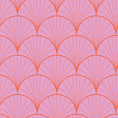 Retro Geometric Shells seamless pattern in pink and orange. For wrapping paper, home décor, wallpaper and textile