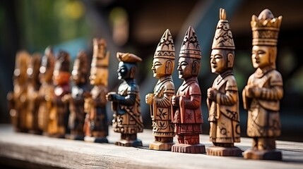 Carved wooden figurines in a row, handmade souvenirs of Altai Republic, Russia.


 - obrazy, fototapety, plakaty