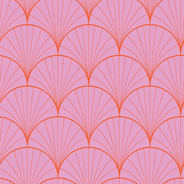 Retro Geometric Shells seamless pattern in pink and orange. For wrapping paper, home d&eacute;cor, wallpaper and textile