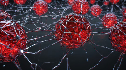 Interconnected Red Balls Forming a Bunch