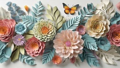 Paper flowers with butterflies in 3d