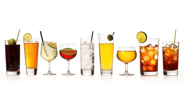 different images of alcohol isolated - beer,martini,soda,champagne,whiskey.


