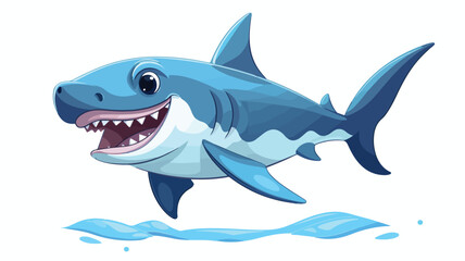 Cute little hammerhead shark cartoon jumping flat v