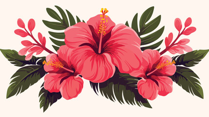 Decorative element with hibiscus flowers and palm l