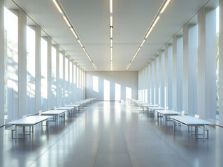 Fototapeta premium A large room with white walls and tables