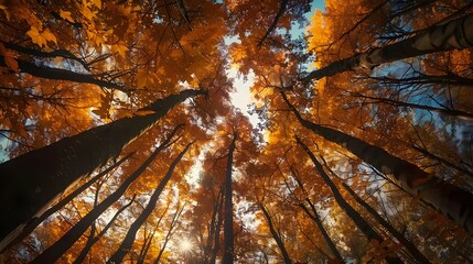 Surrounded by Tall Trees, low angle shot - Autumn season