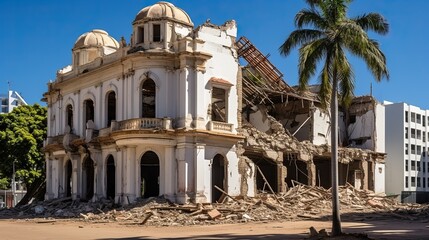 Obraz premium Maputo City, Mozambique: Colonial building in ruins, built in 1914, in downtown Maputo city, former Loureno Marques, Mozambique.